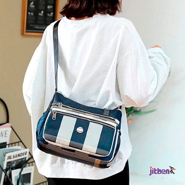 Chic Waterproof Plaid Multi Pocket Crossbody Hobo Bag (Blue Color) - Image 3