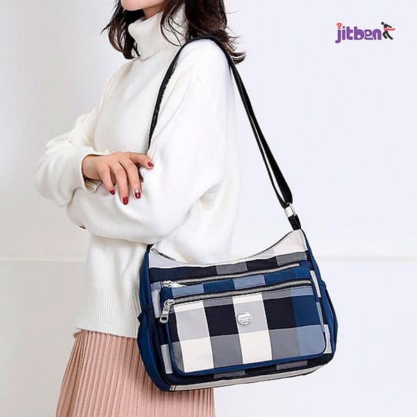 Chic Waterproof Plaid Multi Pocket Crossbody Hobo Bag (Blue Color) - Image 4