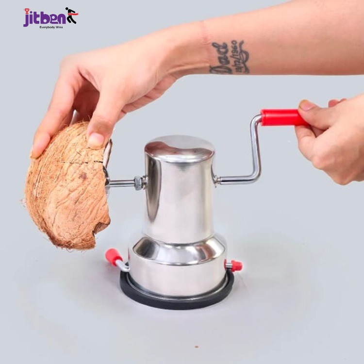 Coconut Crusher Manual Hand Roller | SS Coconut Scraper with Vacuum Base for Kitchen