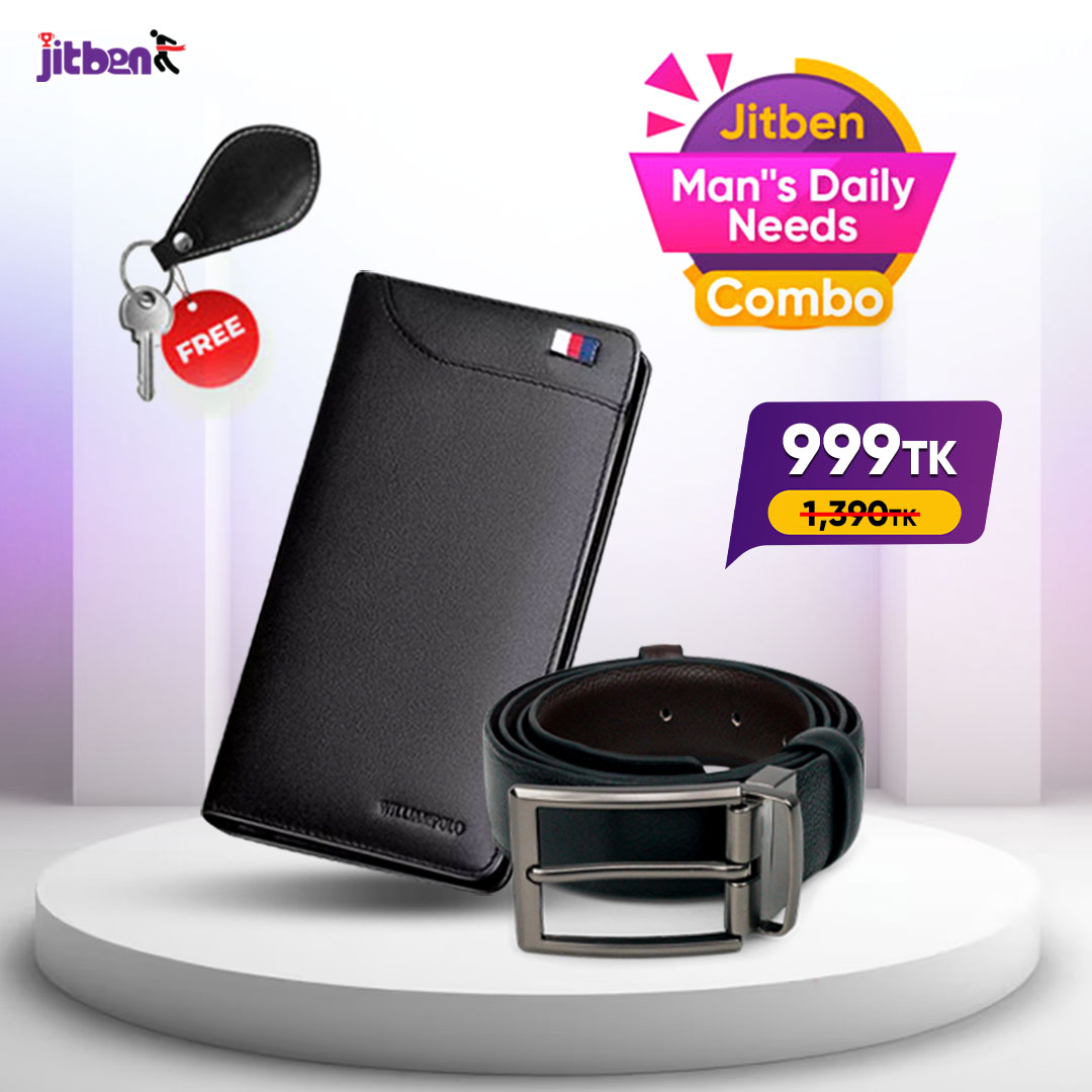 Jitben Man's Daily Needs Combo ( Leather Wallet & Belt+ Key Ring)