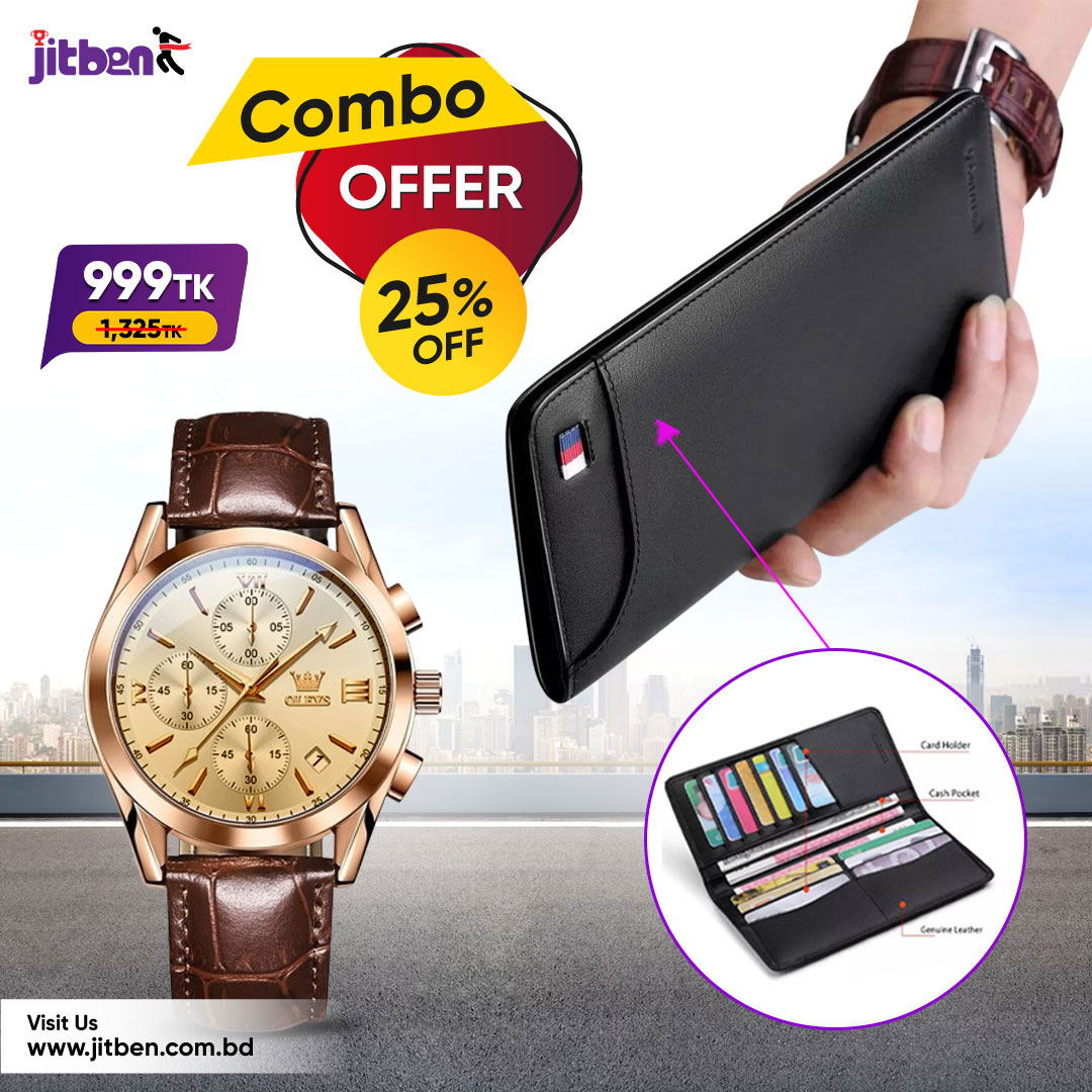 Jitben Men’s Fashion Combo (Long Wallet + Watch)