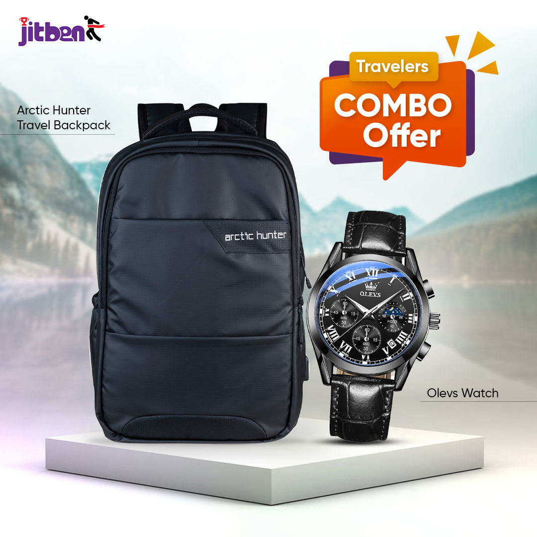 Travelars Combo (Arctic Hunter Backpack & Oleves Watch)